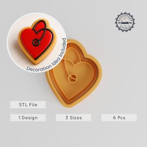 Heart Keychain Shape Cutter & Stamp Set, Love Token Cookie & Fondant Tool, 3 Sizes, 6 Pieces