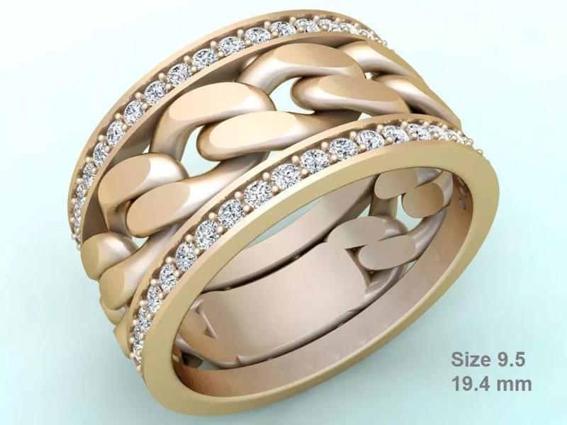 Chain Diamond ring - Miami Cuban ring - N8530 size 9 dot 5