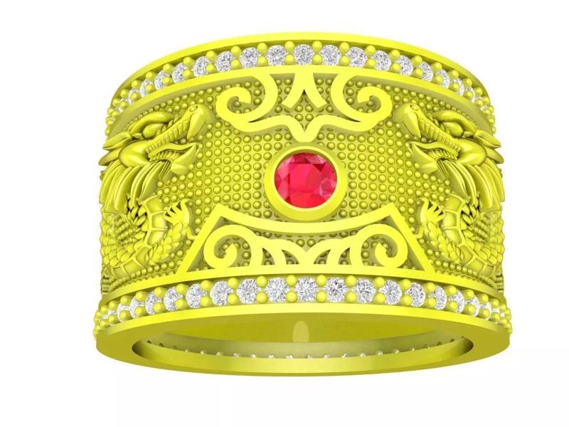 Zodiac Fengshui Diamond Dragon Men Ring 3D Model 4779A