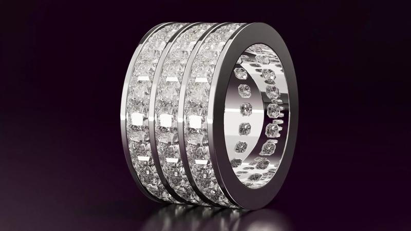 3Line Channel Set Radiant Square Eternity Ring 9108 CT EU54