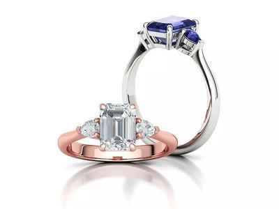 8x6 Emerald Cut 4x3 Pear sides  3 stone Engagement Ring