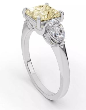 Princess Cut Yellow Diamond Ring with Pear Side Stones