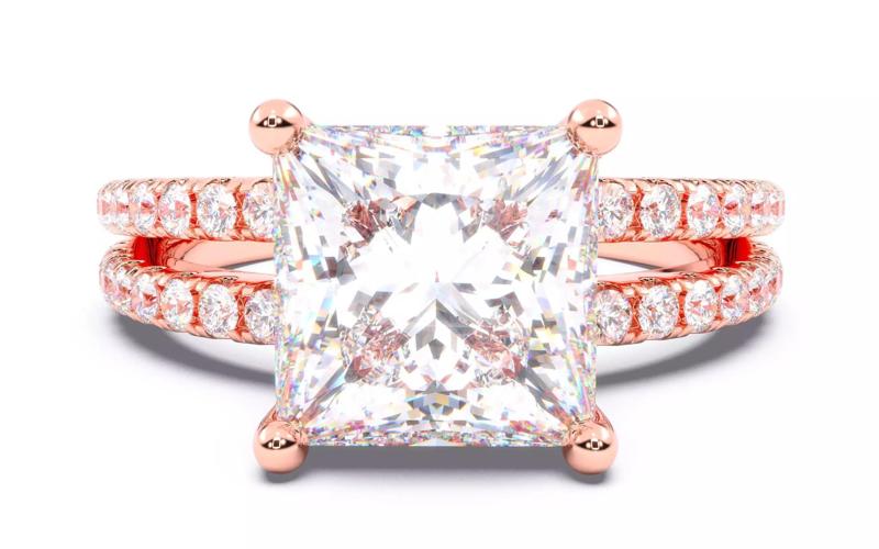 Princess Diamond Pave Setting Solitaire Ring