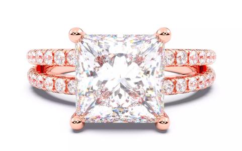 Princess Diamond Pave Setting Solitaire Ring