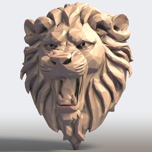 Lion Head Sculpture Low Poly