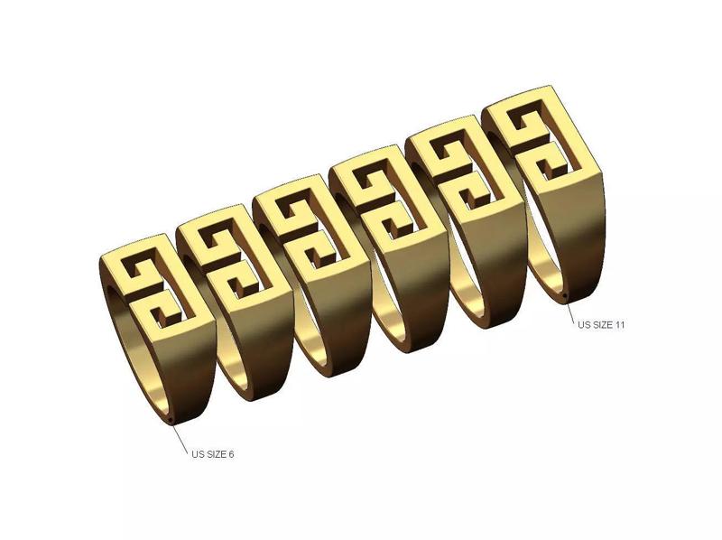 Greek key scroll rectangular signet ring US sizes 6to11