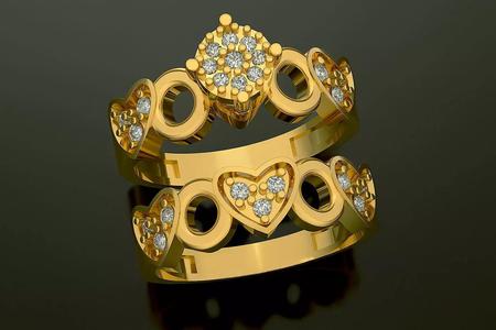 Gold Heart Diamond Ring Set