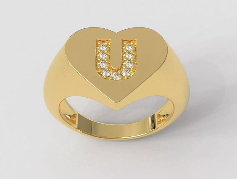 Heart Letter Ring - U