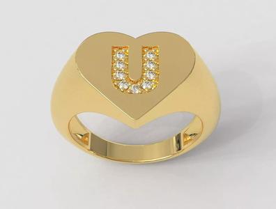 Heart Letter Ring - U