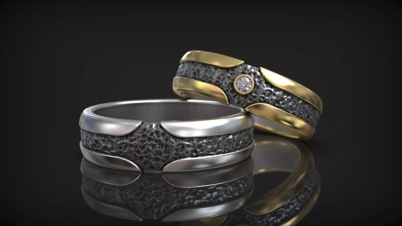 Hammered Texture Cross Diamond Brushed Wedding Band