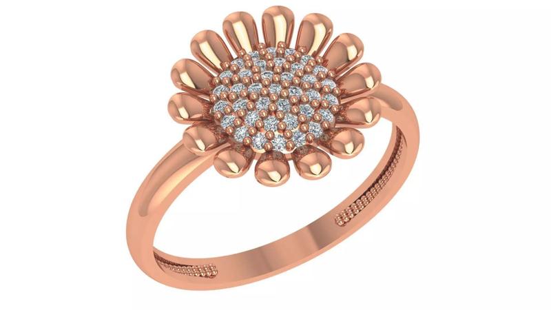 Sunflower High Jewelry Cocktail Ring 3dm stl renders details