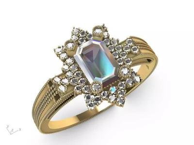 emerald cut designer ring shank stl verified
