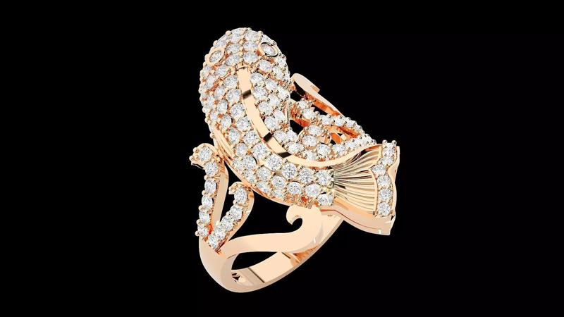 Dolphin Diamond Ring 3dm stl renders details