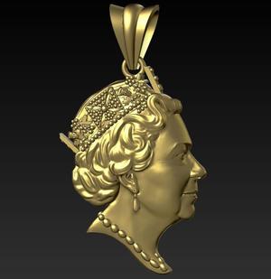 Queen Elizabeth II Medallion Pendant 3D Model