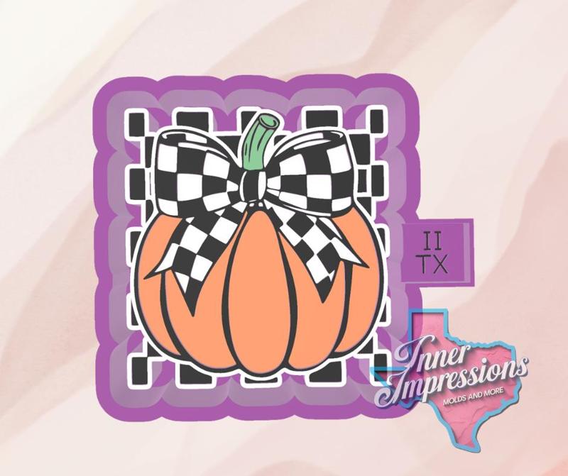 Checkered Pumpkin With Bow Freshie Mold