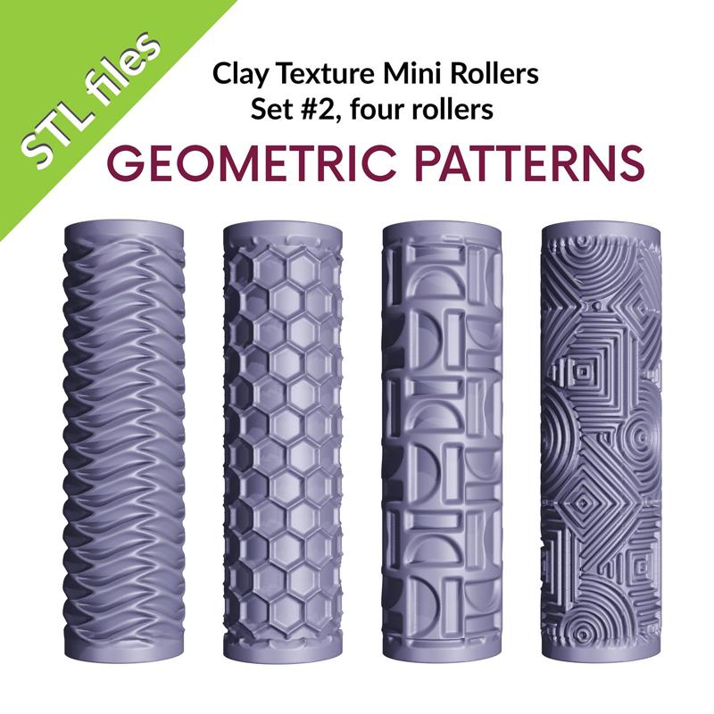 Texture Mini Rollers for polymer clay, set of four rollers, geometric and honeycomb patterns, Set#2
