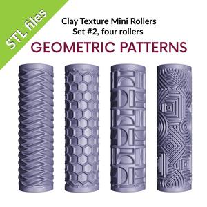 Texture Mini Rollers for polymer clay, set of four rollers, geometric and honeycomb patterns, Set#2