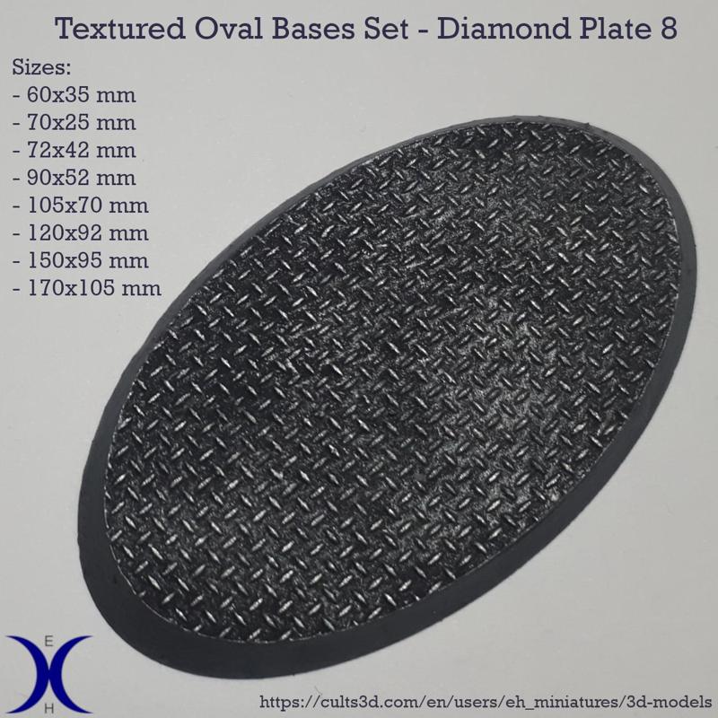 Oval Bases Set – Diamond Plate 8 Texture (60–170MM) | Perfect For Tabletop Wargames & RPG's