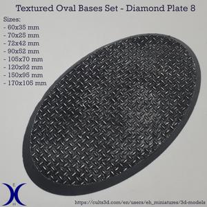 Oval Bases Set – Diamond Plate 8 Texture (60–170MM) | Perfect For Tabletop Wargames & RPG's