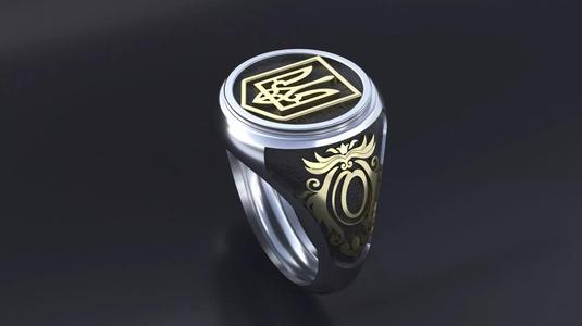 Ring with symbols of the Army of Ukraine 3D print model