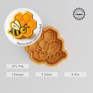 Honeycomb Shape Cutter & Stamp Set, Perfect for Cookies & Fondant, Bee Hive Apiary Pattern, 3 Sizes, 6 Pieces Collection