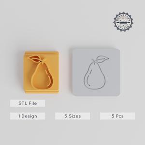 Garden Fresh Pear Stamp Tile, Set of 5 Motifs, Perfect for Clay, Cookies & Fondant, 20-40mm Sizes, Juicy & Organic Touch