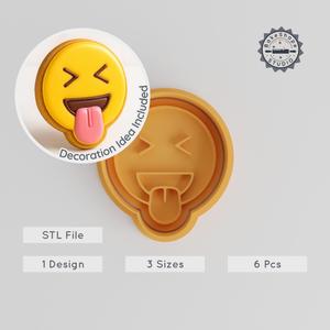 Sticking Out Tongue Cookie Cutter & Stamp Set, Playful Face Design, 3 Sizes S/M/L, Fun Emoji Baking Tool Collection