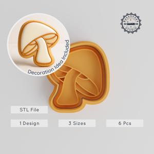 Mushroom Shape Cutter & Stamp Set, Cookie & Fondant Tool, 6-Piece Collection, S/M/L