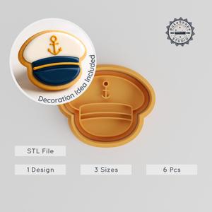 Captain Hat Shape Cutter & Stamp Set, Nautical-Themed, Perfect for Cookies & Fondant, Includes S/M/L Sizes