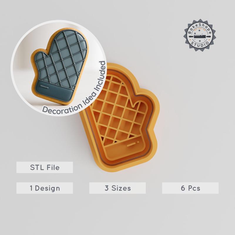 Oven Gloves Shape Cutter, Stamp Set for Cookies & Fondant, Kitchen Mitts, Heat Mitts, Chef Mitts, 6-Piece Collection