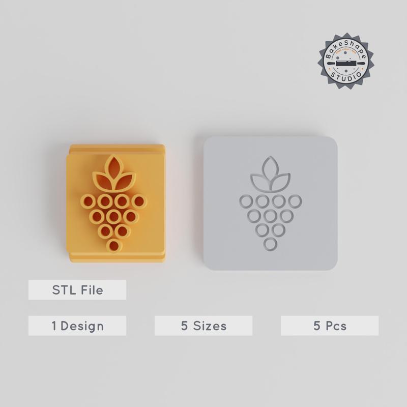 Grapes Stamp Tile Set, 5 Sizes, Perfect for Clay, Cookies, Fondant & More