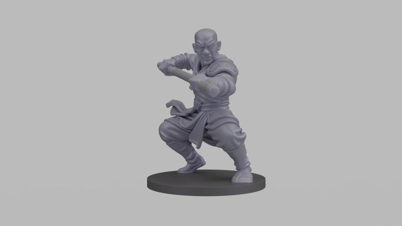Shaolin Monk Fighter Miniature - 3D Printable Tabletop RPG Figure STL