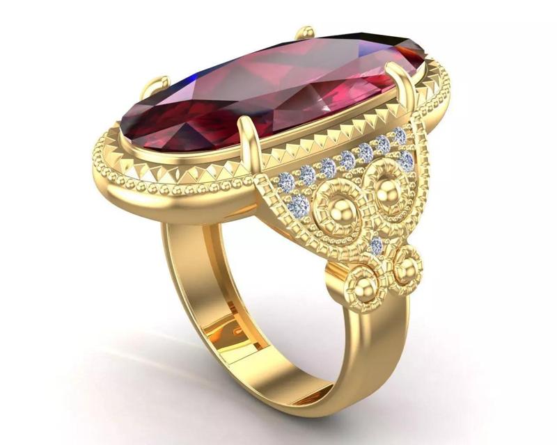 Big Red Rube Gem Stone Men Ring