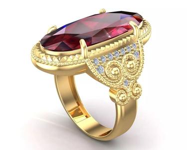 Big Red Rube Gem Stone Men Ring