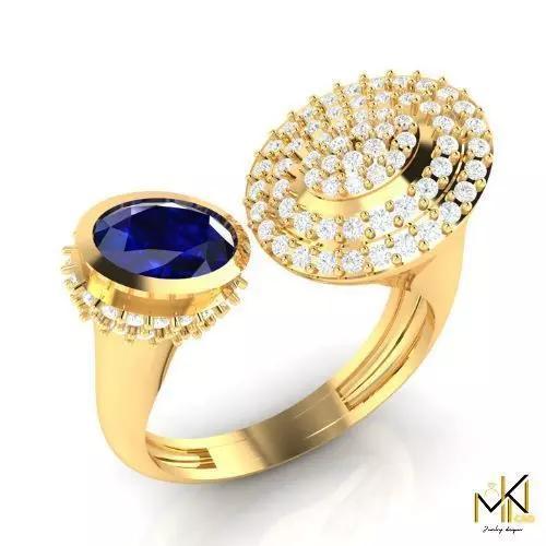 Blue Sapphire Spiral Halo Gold Ring
