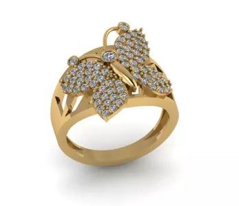 Butterfly 3d gold ring with diamonds