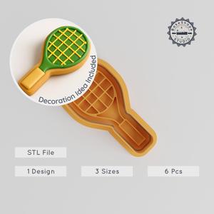 Tennis Shape Cutter & Stamp Set, Sports Racket Design, 6-Piece Cookie & Fondant Tool, S/M/L Sizes, Perfect for Sports-Themed Creations