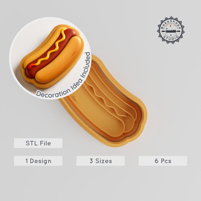 Hot Dog Shape Cutter & Stamp Set, 6 Pieces, Perfect for Cookies & Fondant, S/M/L Sizes, Sausage Snack, Picnic Favorite