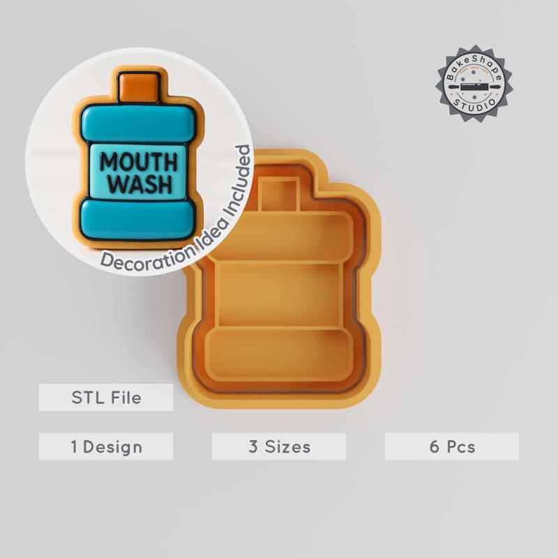 Mouth Wash Cookie Cutter & Stamp, Dental-Themed, Multi-Size Set, Perfect for Fondant, 3 Sizes, 6 Pieces
