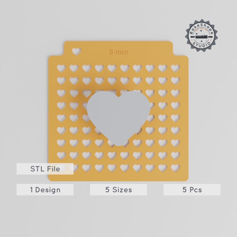Heart Sprinkle Stencil Pack, 5 Sizes, Compatible with Sprinkles, Sugar & Cocoa, Love & Romance Design, Heart Shape 3D Print