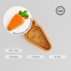 Carrot Cookie Cutter & Stamp Set, Veggie Stick Designs, Perfect for Cookies & Fondant, Organic Vegetable Shape, 3 Sizes S/M/L