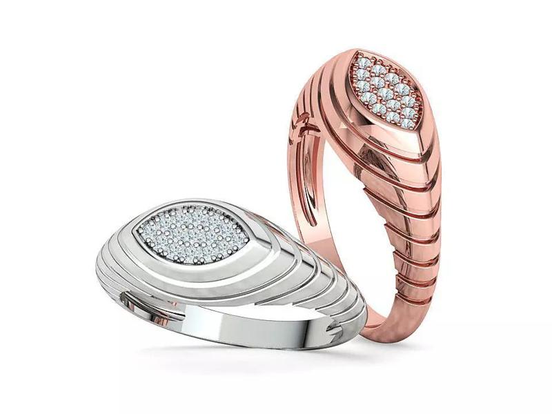 Ribbed Statement Women Ring  Croissant Diamond Ring
