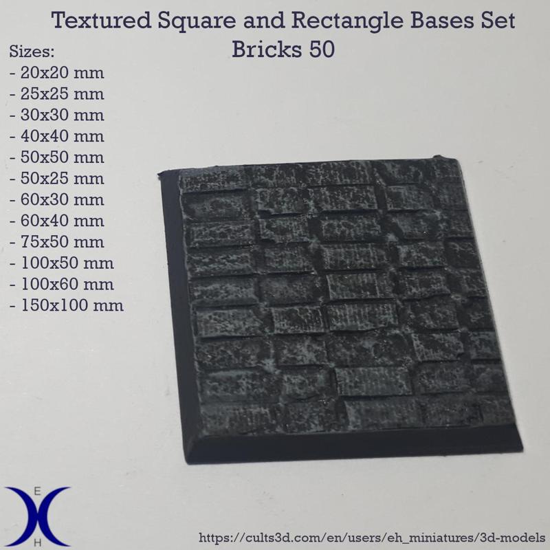 Square and Rectangle Bases Set – Bricks 50 Texture (20–150mm) | Perfect for Tabletop Wargames & RPG's