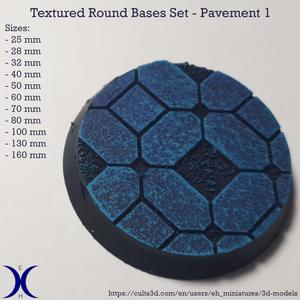 Round Bases Set – Pavement 1 Texture (25–160mm) | Perfect for Tabletop Wargames & RPG's