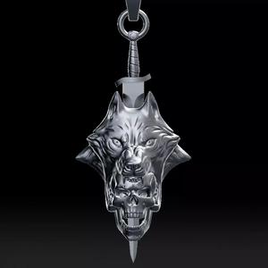 Wolf head with human skull pendant 3D model