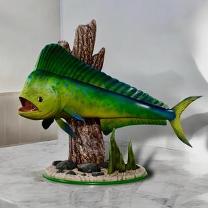 mahi mahi / Coryphaena hippurus  fish in motion sculpture underwater detailed texture for 3d printing