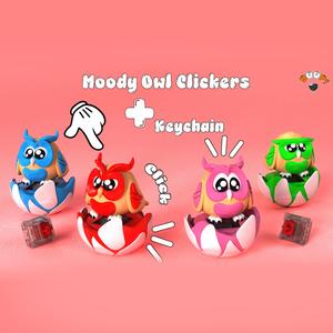 Cute Moody Owls🦉Fidget Clickers Bundle with Half Egg🥚🪺 | Print-in-Place Toy & Keychains | Multicolor 3MF File