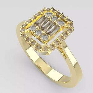 Luxury Gold Ring with Baguette and Round Cut Diamonds