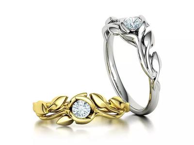 Leaves Engagement ring 4mm gem 3D print model 120