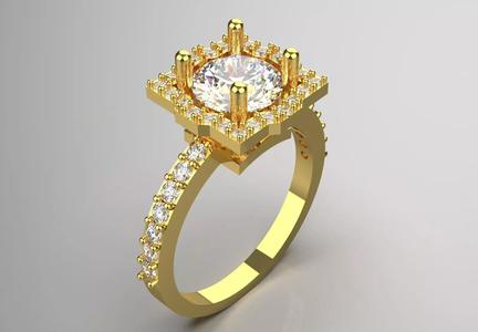 Luxury Yellow Gold Engagement Ring with Square Halo Model sr0091